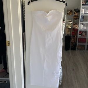 White strapless midi dress